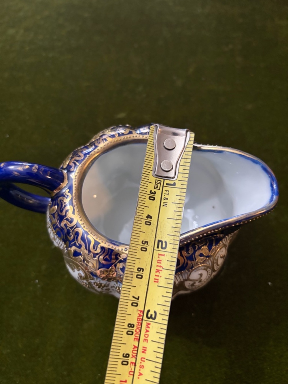 Blue and Gold Porcelain Creamer with Ornate Filigree - Picture 6 of 7